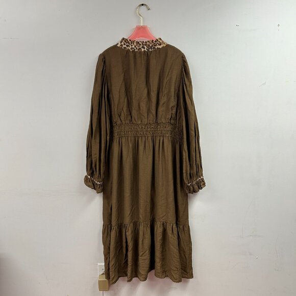 Midi Dress with Leopard Trim and Smocked Waist - WC5553 - Picture 2 of 2